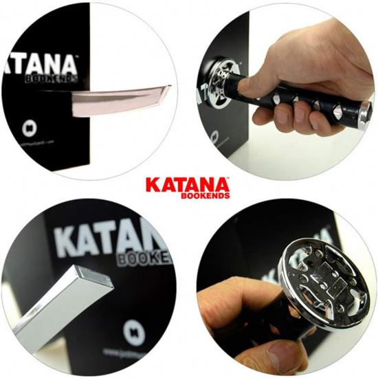 Book Ends Decorative, Modern Metal Funny Unique Black DVD Bookends for Shelves, Katana Book Stopper Holder for Office Home, Desk Gifts Book Stands