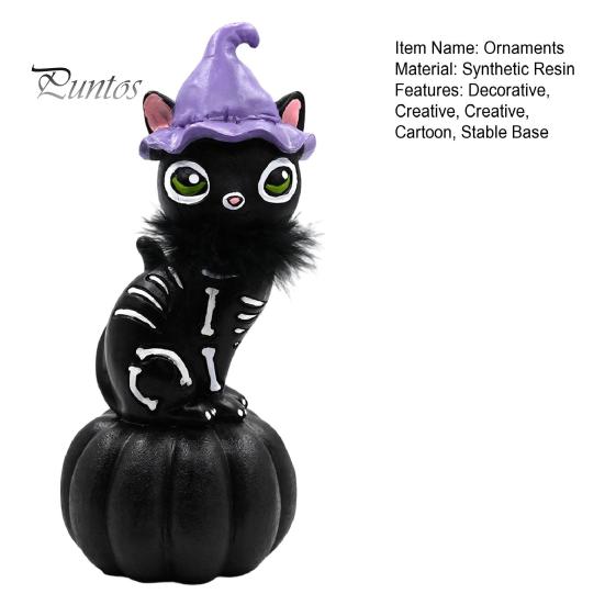 Atmospheric Living Room Decor Halloween Pumpkin Witch Hat Black Cat Ornament, Resin Desktop Skeleton Figurines Statue, Creative Cartoon Figurine
