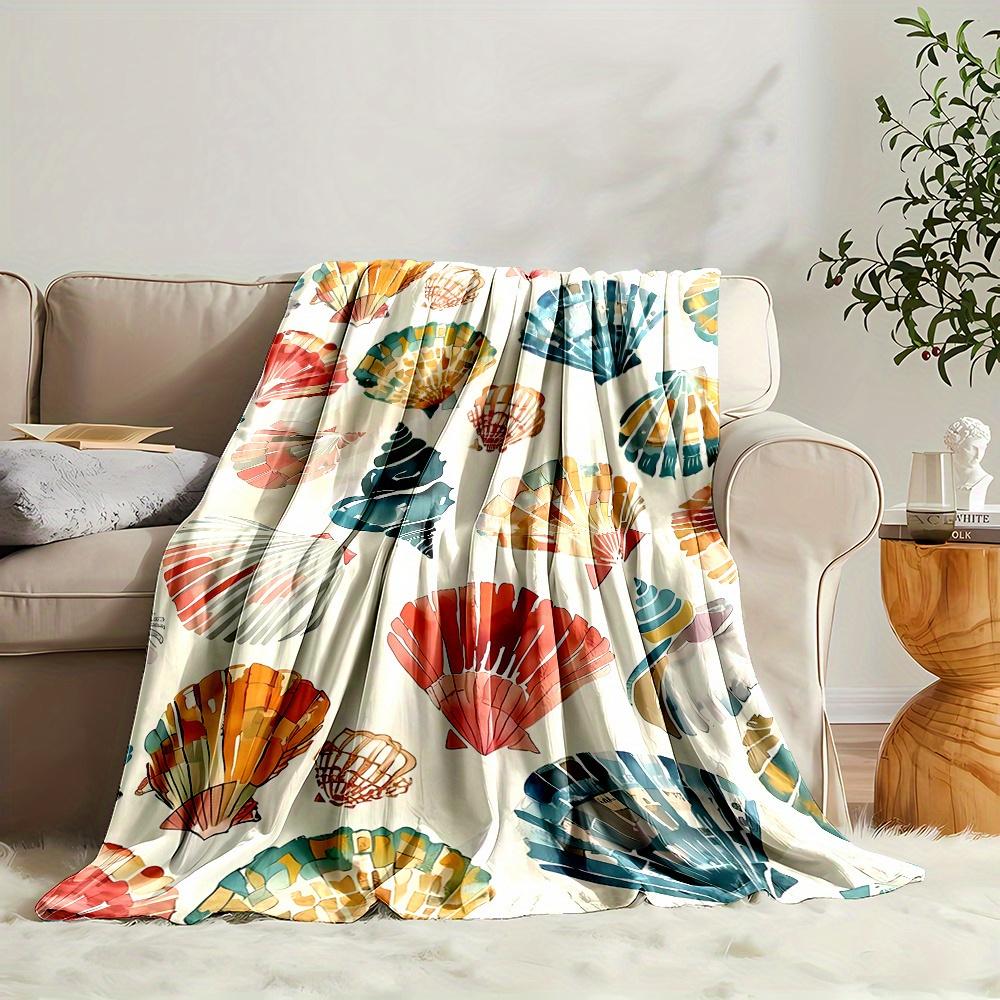 Cozy All-Season Flannel Throw Blanket with Colorful Beach Shell Print - Soft, Reversible & Machine Washable - Perfect Gift for
