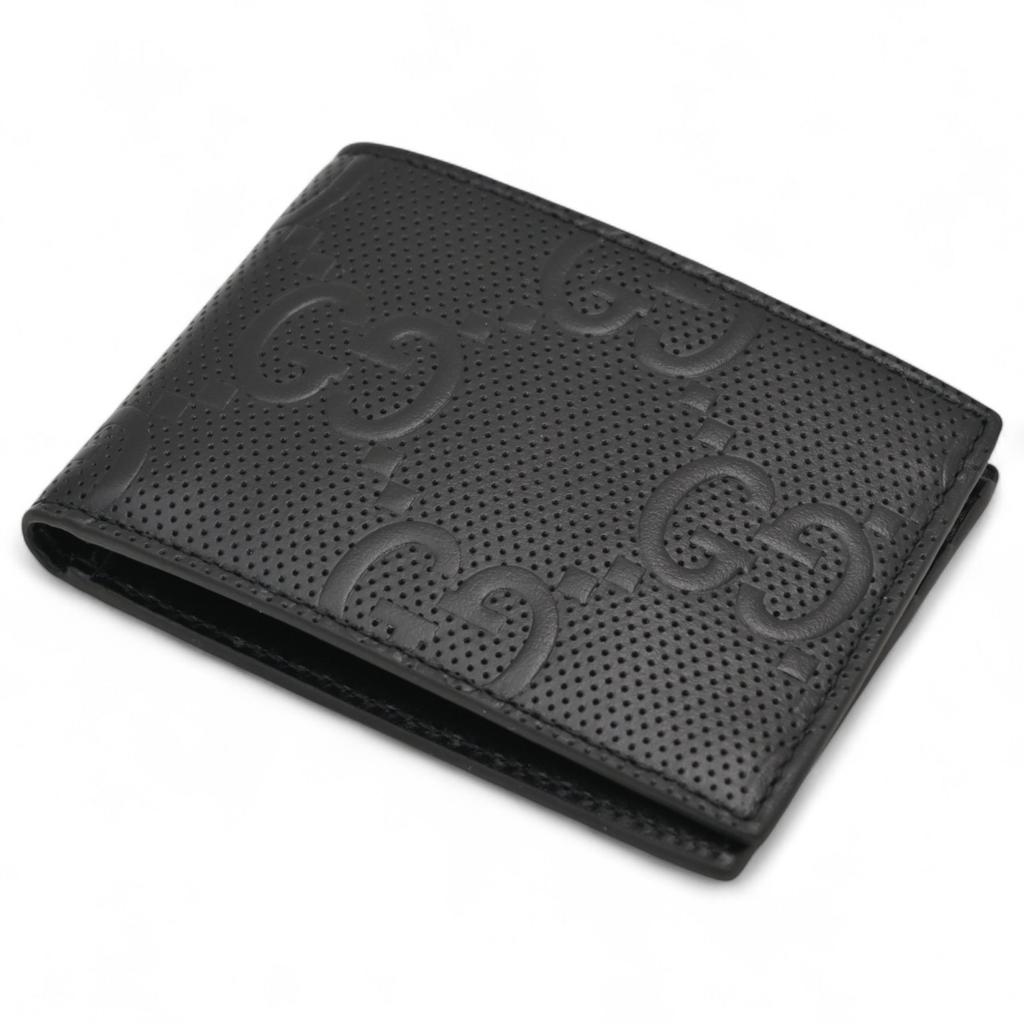 Auth GUCCI GG Embossed Bifold Wallet Leather Black 625559 gu9923ss
