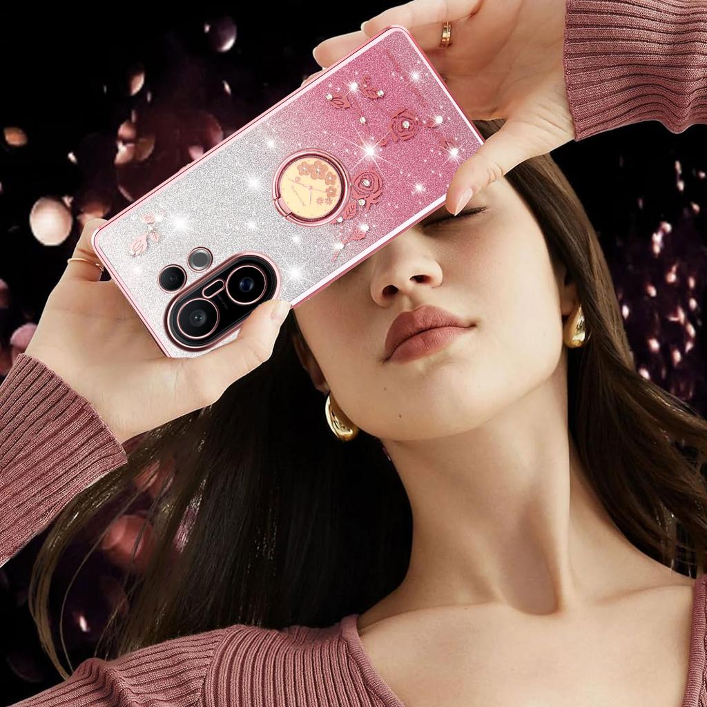 KADEM For vivo S30 Pro mini 5G Case Ring Kickstand TPU Flowers Phone Cover Gradient Glitter