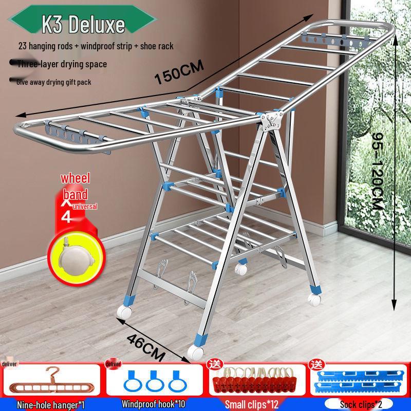 Foldable Stainless Steel Clothes Rack for Indoor/Outdoor Use