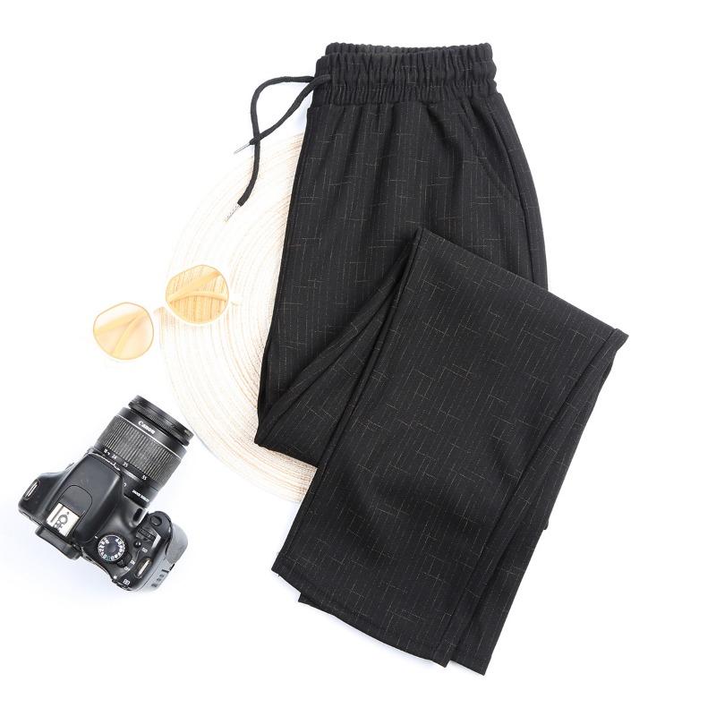 

Брюки Мом средней посадки Свободные Брюки для пожилых среднего возраста Женские Клетчатые брюки Брюки для бабушки Полосатые брюки Черные Прямые брюки 5XL [Recommended 140-79kg