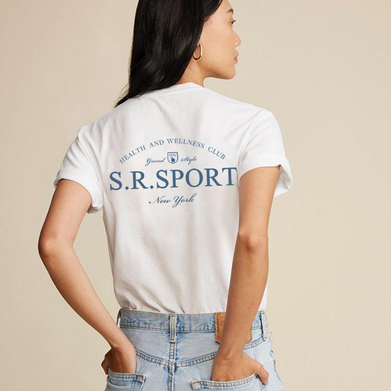 S.R. Sport American retro Style Blazer Basic Shoulder Pure Cotton Short sleeve T-shirt Women
