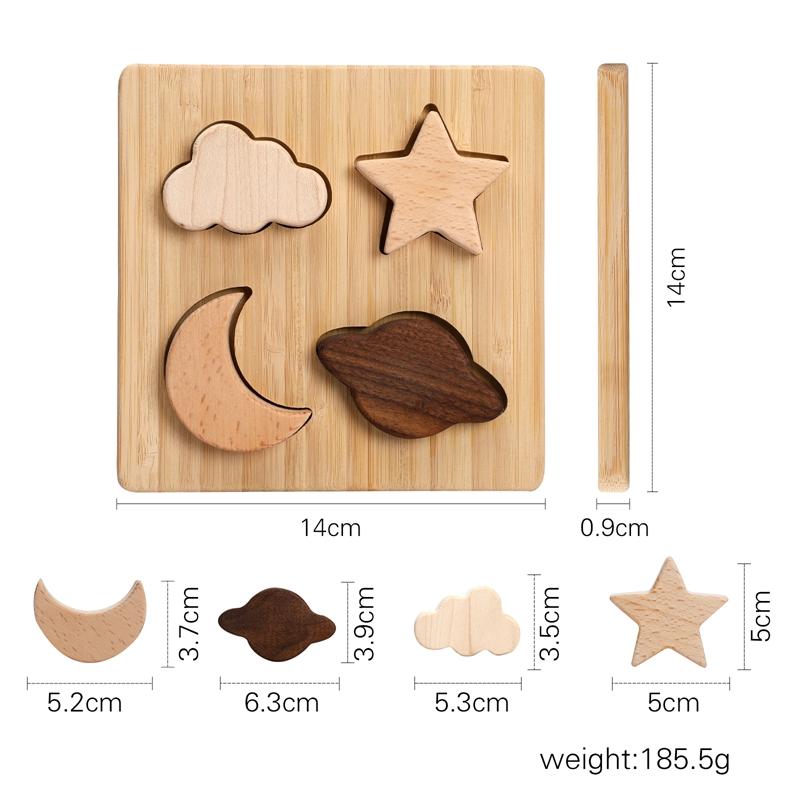 Baby Wooden Montessori Puzzle Stars And Moons Shapes Toys BPA Free Teether Intelligence Developing Games Safety Toddler Gifts