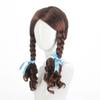 Anime Wig for Women And Girls Brown Double Ponytail Braid Synthetic Fiber Hair with Blue Ribbon Cosplay Party Gift