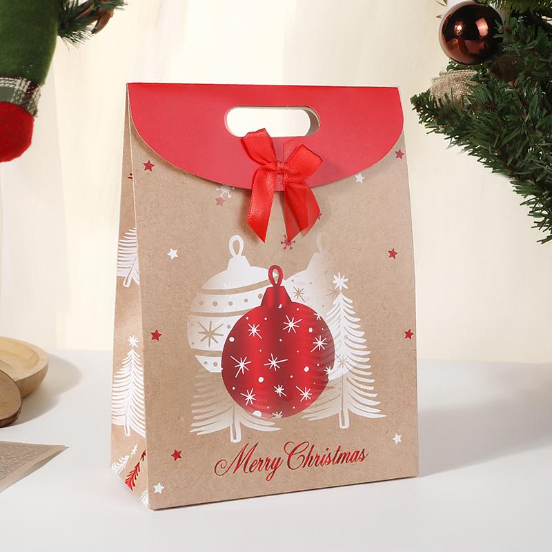 WTEMPO 4PCS 23*11*32CM Christmas Flip Cover Adhesive Buckle Bow Gift Bags Christmas Eve Creative Printed Packaging Bags DIY Festival Gift Paper Bags