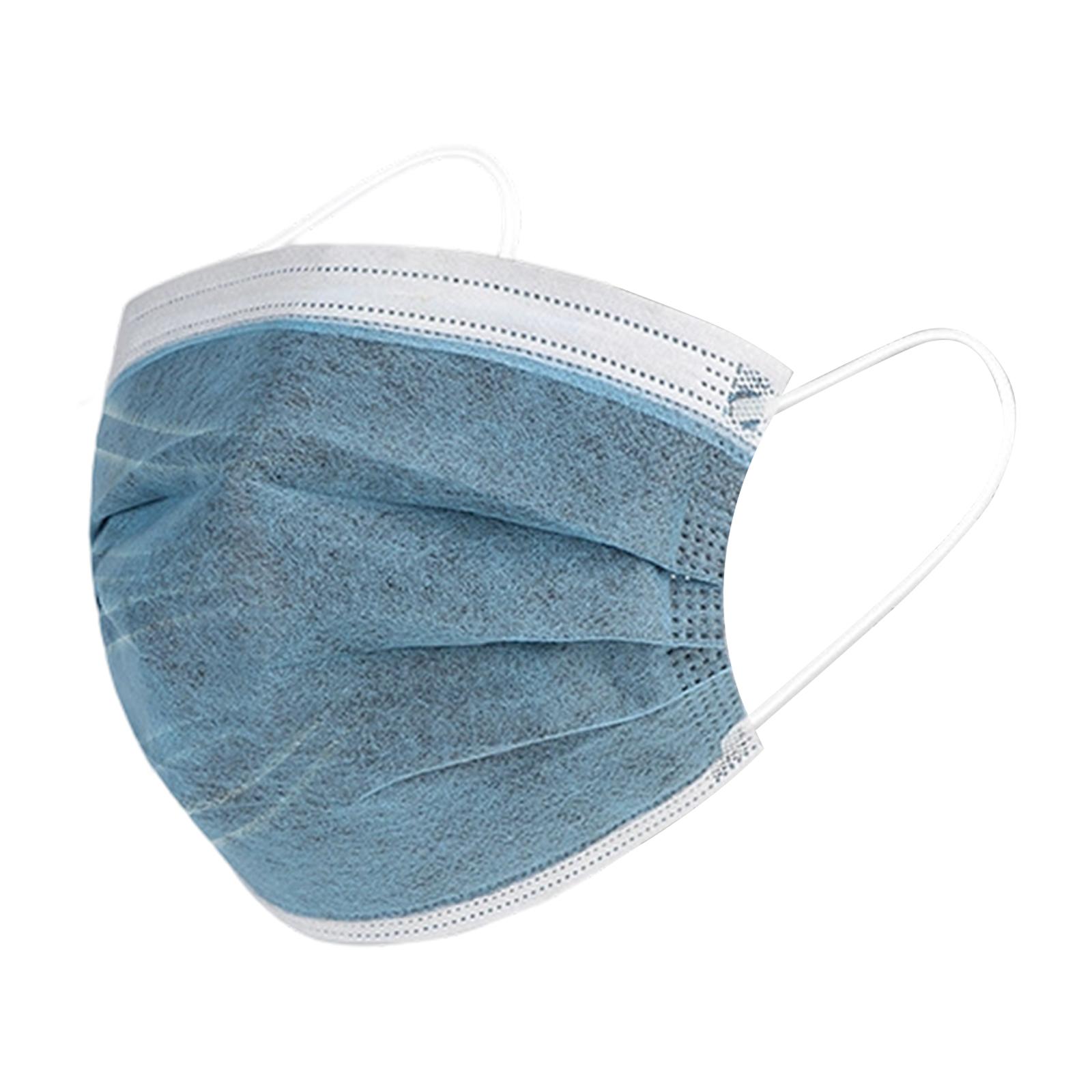 

Disposable 4-Layer Activated Carbon Face Masks 50 Pack with Ear Loops for Daily Use and Airborne Particle Filtration One Size синий