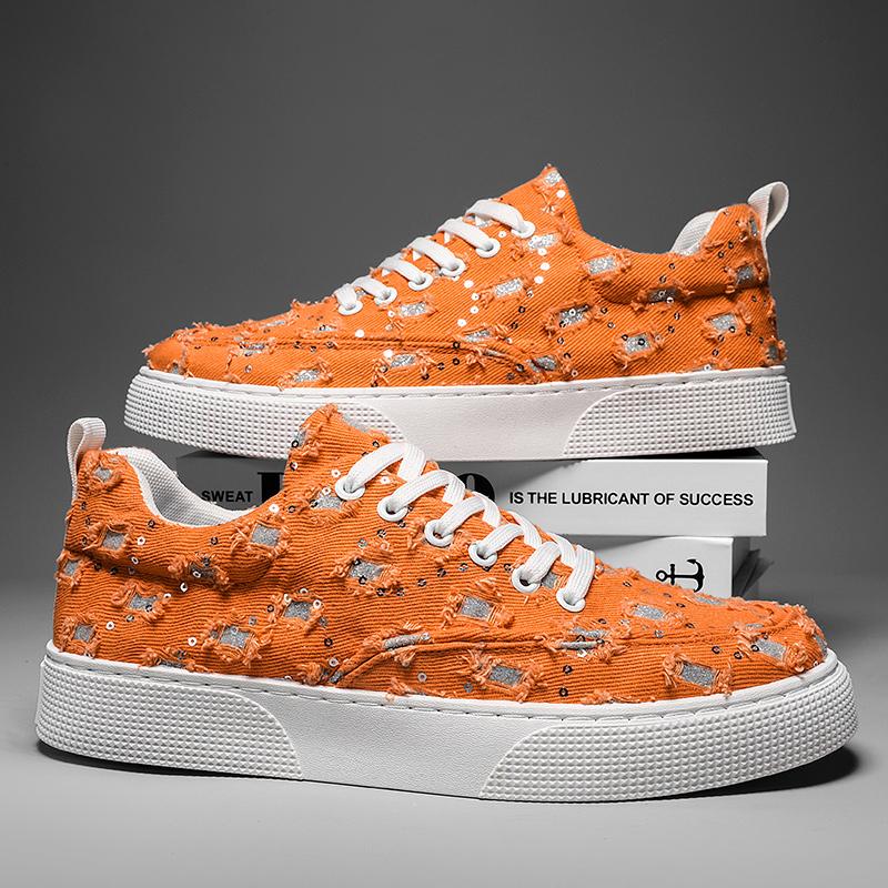 Новые летние парусиновые оранжевые кроссовки мужские модные повседневные городские — фото 7