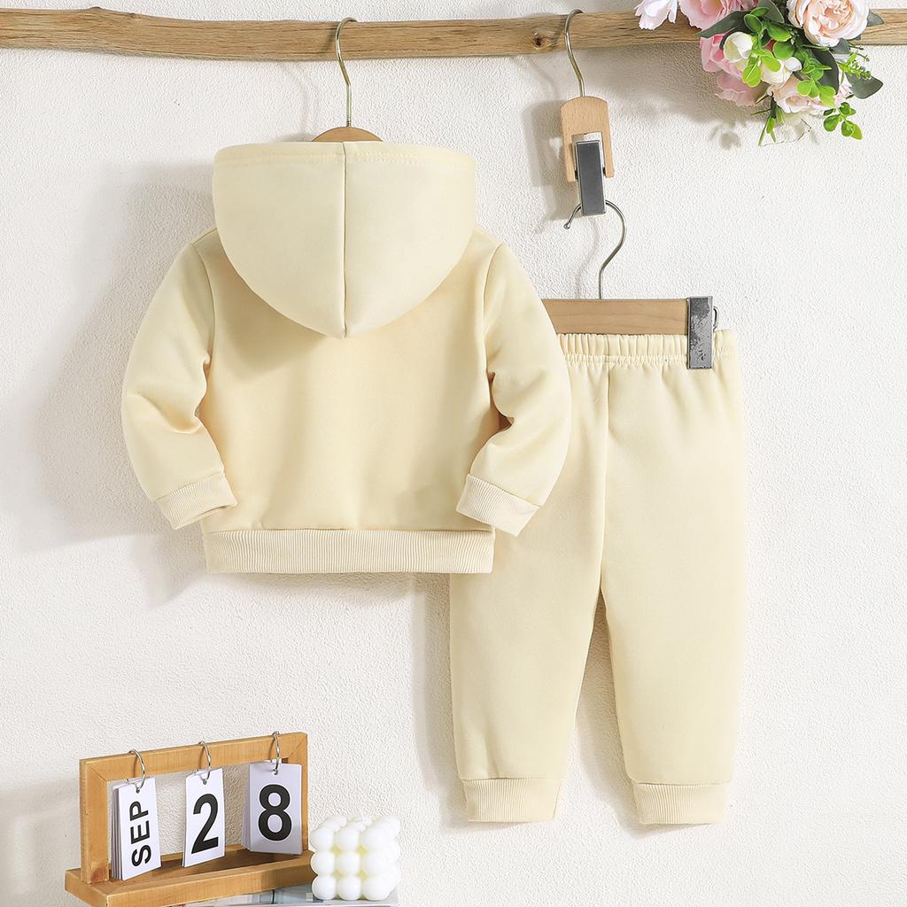 Modischer Zweiteiler für Mädchen, Pink, mit Kapuze, Herz- und Blumenmuster, Langarm, Lange Hose