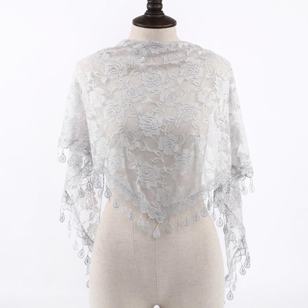 Vintage Breathable Tassels Lace Head Scarf Embroidery Elegant Lace Flower Mantilla Veils Head Cover Women Wedding
