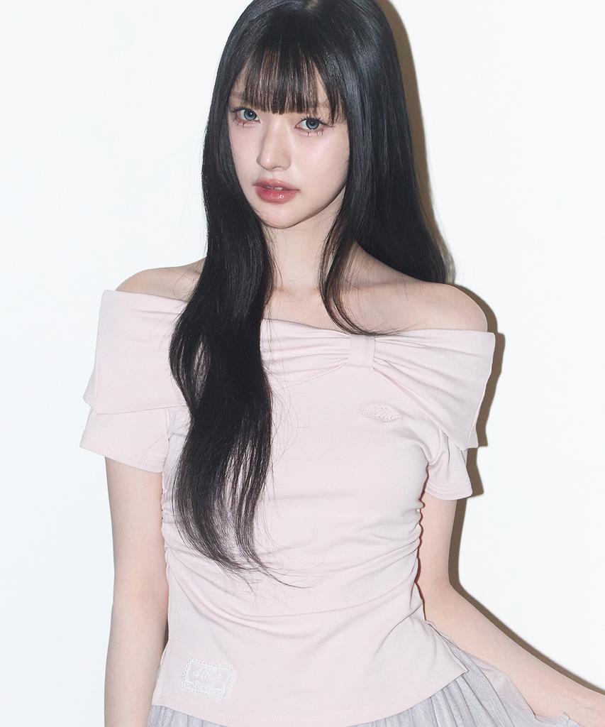 ILLIGO Bow Off-Shoulder Tee Pink