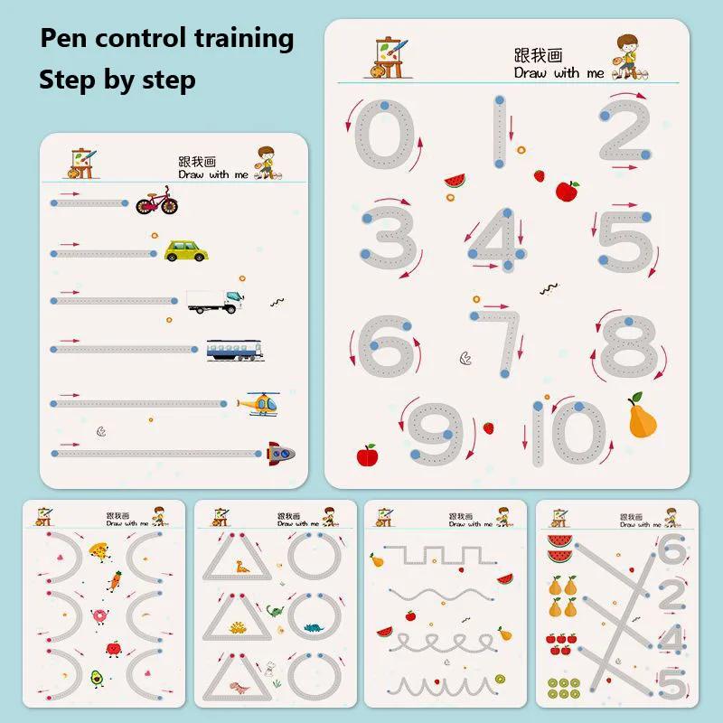 Büyülü İzleme Çalışma Kitabı Çocuklar İçin Eğitici Montessori Kitapları Kalem Kontrolü Eğitimi Tekrar Kullanılabilir Kaligrafi Alıştırma Defteri Çocuk Oyuncakları