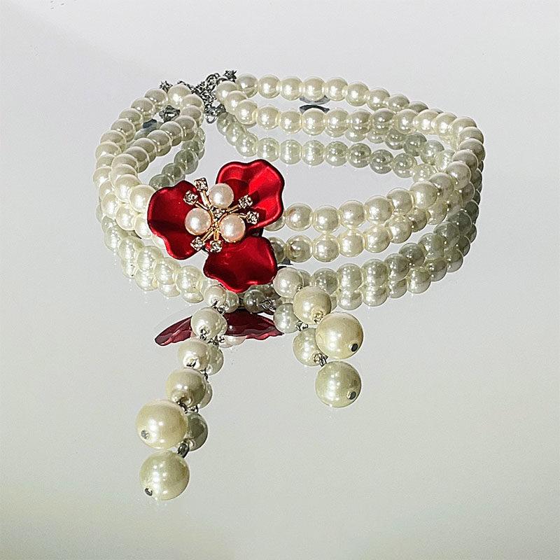 Европейские и американские ретро бриллиантовые цветочные бахромчатые двухслойные жемчужные ожерелья аксессуары женская цепочка на ключицу темперамент индивидуальность