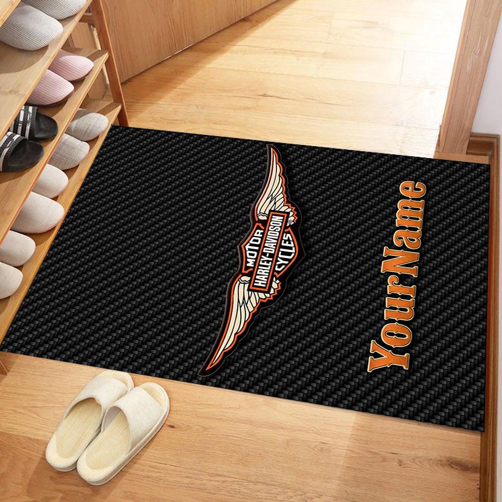 Harley-davidson Motorcycles Customizable Name Floor Mat Suitable for Outdoor Hallway Entryway Kitchen Antislip Carpet Decorate Offices