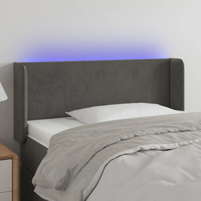 VidaXL Tête de Lit à LED Meuble de Chambre à Coucher Accessoire de Lit Simple Tête de Cadre de Lit Intérieur Gris Foncé 3122993