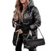 Women's Long Puffer Coat with Hood, Diamond Quilted Design, Metallic Finish, Multi-Color