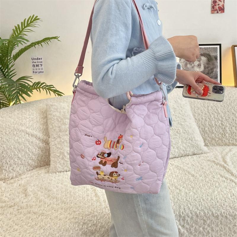 2 Winter gesteppte gepolsterte Cartoon Stickerei Tragetasche Umhängetasche große Kapazität Schultertasche Pendler Tragetasche