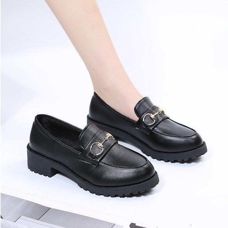 Women's new small leather shoes in spring and autumn, women's muffin soles, lazy people pedal single shoes with one foot