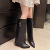 Fashion 8cm Heel Wedges Soft Leather Pointed Toe Knee High Boots Women 2025 Autumn Fashion Shoes Street Style Mordern Long Botas Mujer