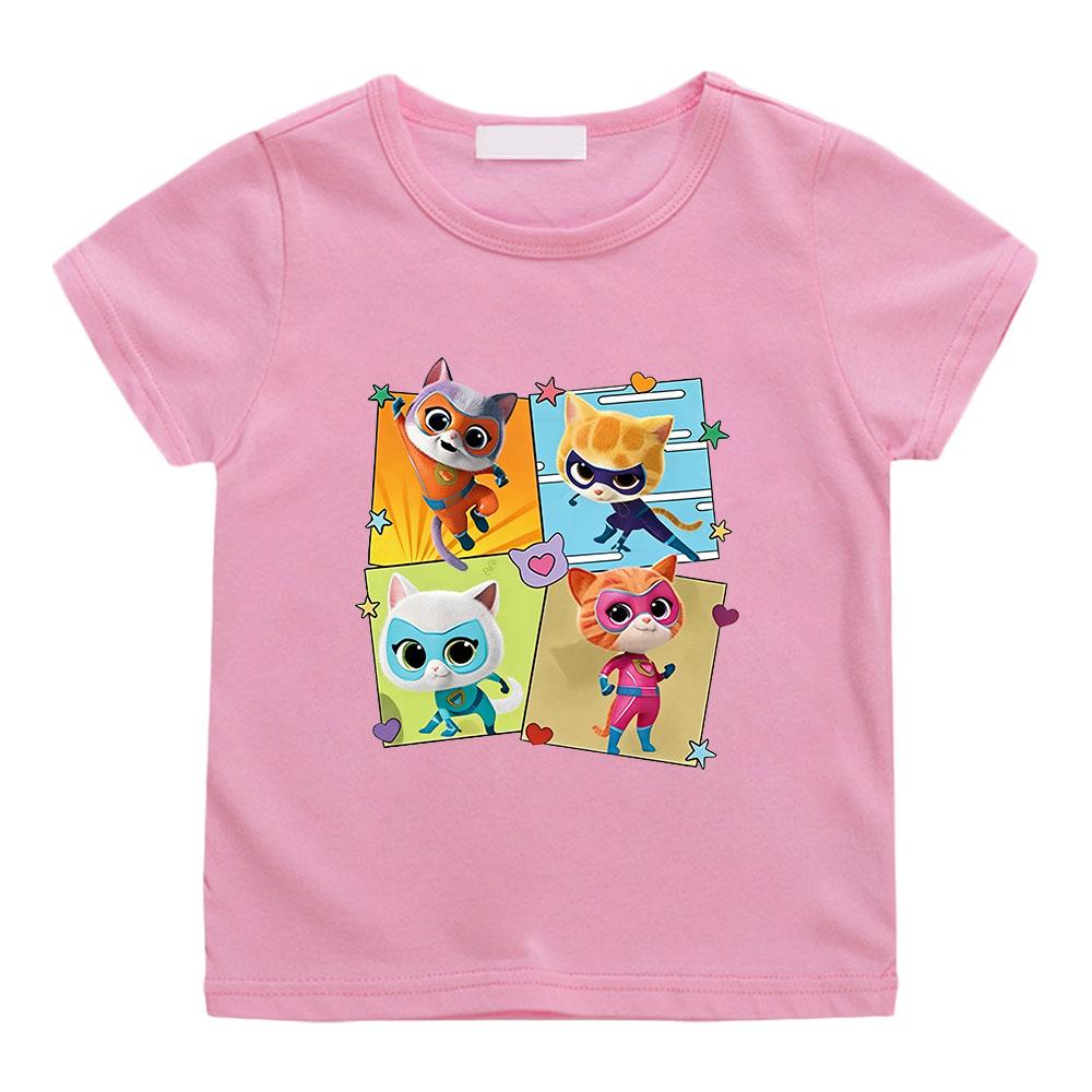 2026 NEW Anime SuperKitties Print T-shirt 100%Cotton Anime T-shirt O-neck Casual Cartoon Boys Tops Cute Girls Short Sleeve Manga Tees Summer Clothes