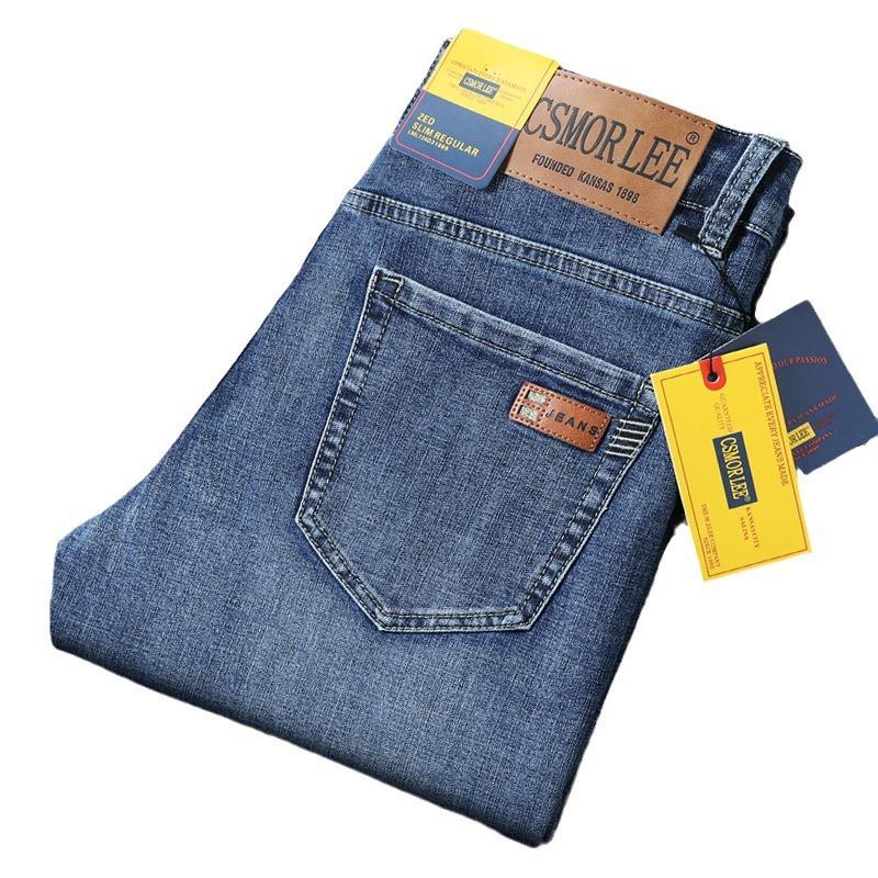 Trendy loose-fit denim trousers for men Luxury-inspired vintage-washed casual straight-leg long trousers