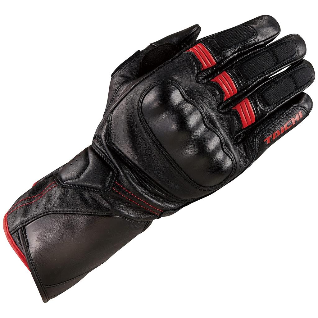 RS Taichi Corsa Leather Gloves, RST453 Black/Red, All-Season Motorcycle Gloves with Touchscreen Compatible and Built-in Protectors, Size S