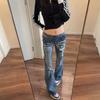 Autumn New Retro Worn Design Micro-pull Jeans Women's Slim Elastic Spice Girl Slim Casual Flared Trousers