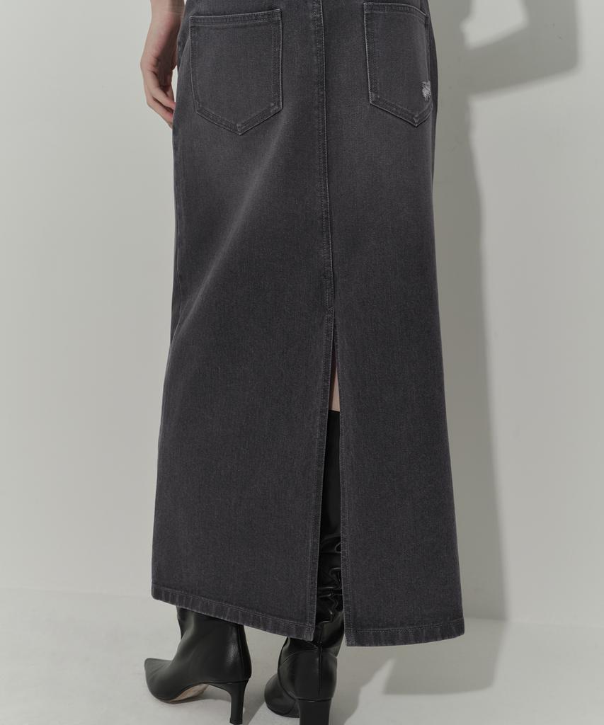 Musinsa Standard Woman Women'S Pigment Distressed Maxi Skirt [Charcoal Gray]