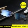 Business Metal Half Frame Photochromic Myopia Glasses Women Men Eyeglasses Outdoor Anti-blue Light UV Minus Eyewear 0 To -6.0