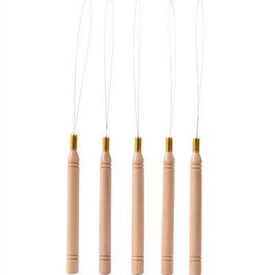 Wig Tongue Crochet Tool: Wooden Handle Steel Nano Hair Extension Beading Tool