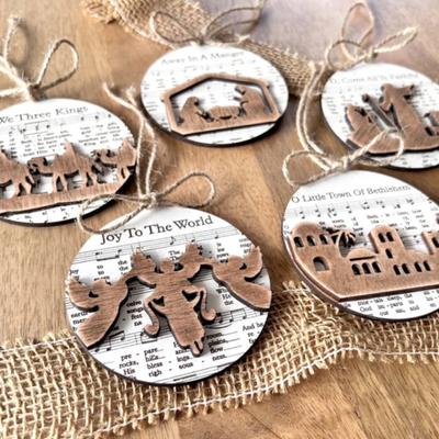 Wooden Christmas Ornaments Music Sheet Xmas Hanging Ornament Rustic Christmas Carols Festive Pendant for Home Decor