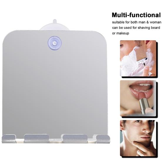 1 Set Shower Mirror with Suction Cup Wall Mounted Acrylic Anti-Fog Shaving Makeup Mirror for Bathroom