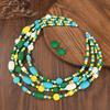 Wooden Geometric Handmade Bead Long Necklace Alloy Pendant For Women Decoration