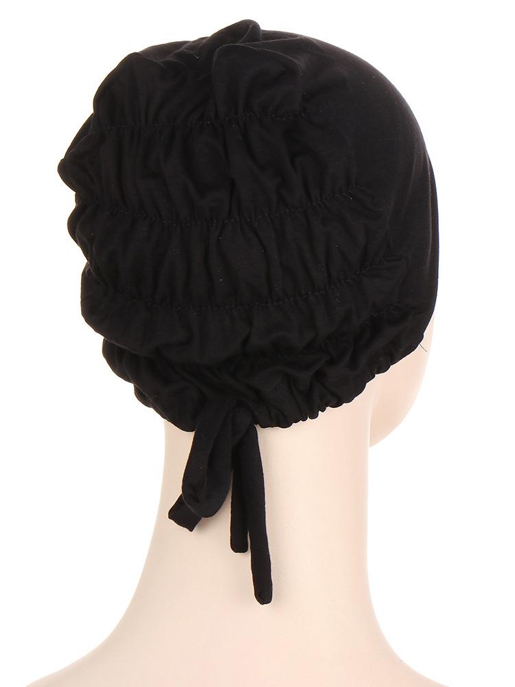 Fashion Muslim Hijab Cap Women's Ruffled Stretch Cotton Under Scarf Turban Caps Tie Strap Lining Satin Silk Islam Headscarf
