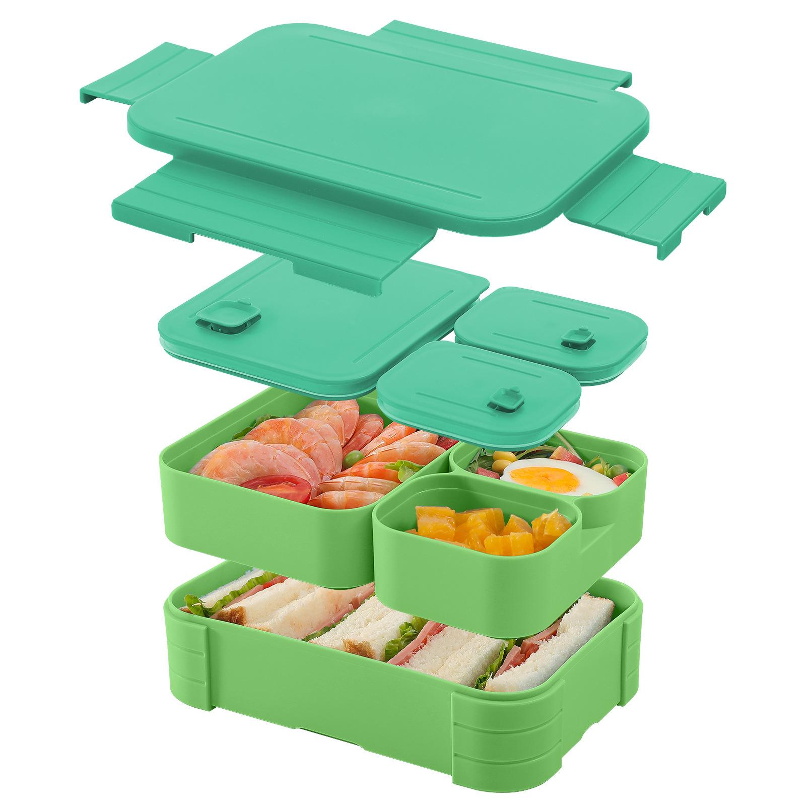 Portable Children s Compartment Lunch Box 3-in-1 Fruit Lunch Snack Box Microwaveable Tableware Set Food Storage Container 1000ml зелёный 2960₽