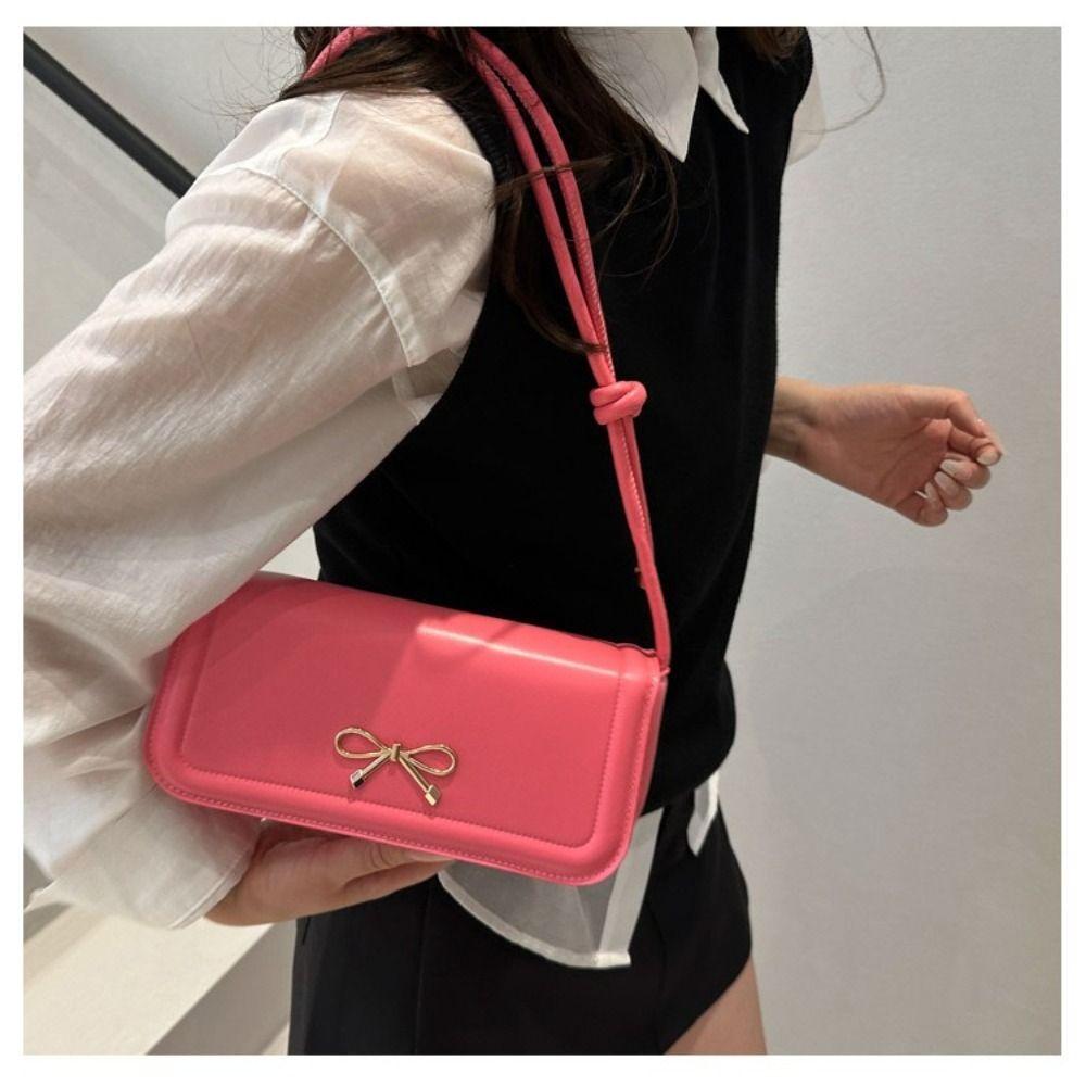 Korean Bow Crossbody Bag Solid Color Underarm Bag All Match Armpit Bag Women