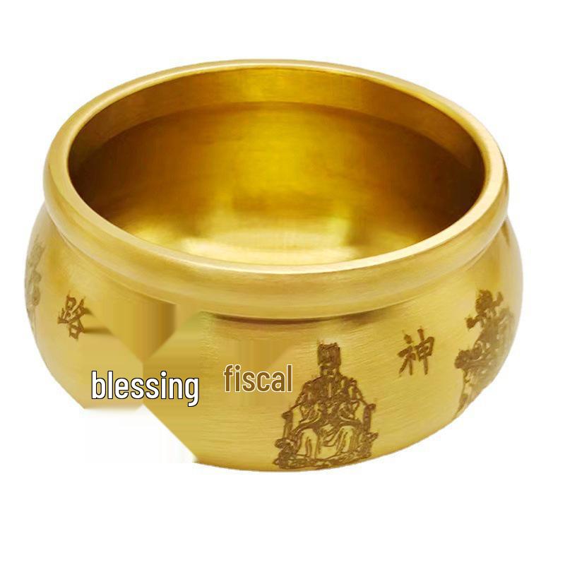Brass God of Wealth Incense Burner - Treasure Basin for Attracting Wealth, Sandalwood and Coil Use, Buddhist Offering Ornament God of Wealth Treasure Basin - Single