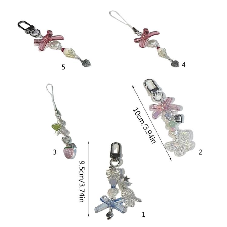 Women Cherry Keyring Cute Strawberry Butterfly Pendant Keychain Jewelry Teen