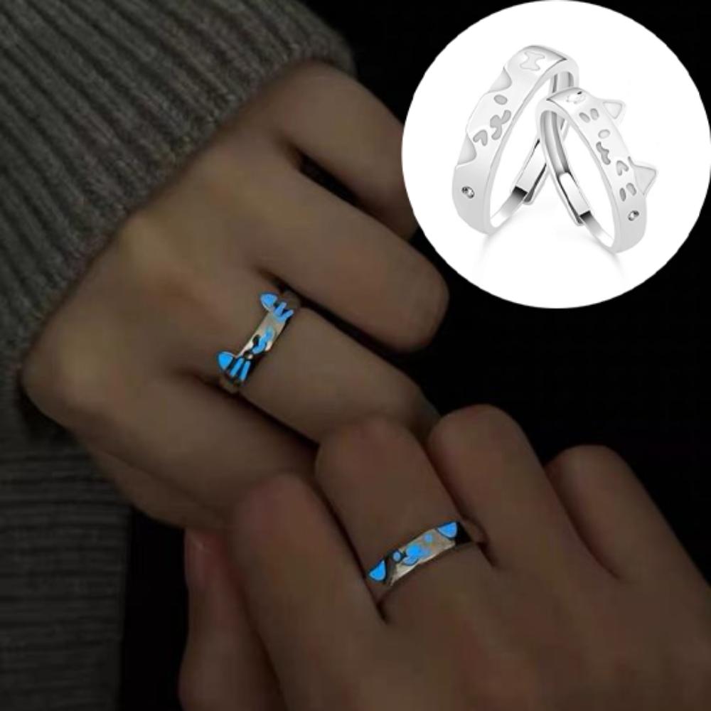 Cute Puppy Luminous Couple Rings Kitty Valentine's Day Gift Cat Dog Opening Ring Best Friends
