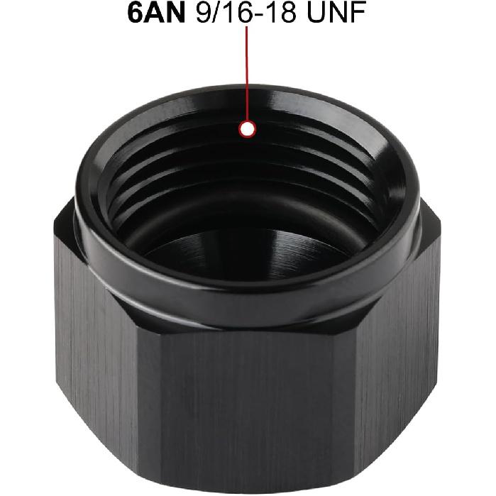 6AN Female Flare Cap Port Plug Block Off Fitting Adapter with Internal O-ring Aluminum Black