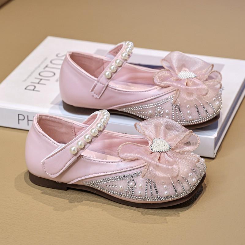Girls Princess Shoes Fall 2026 Kids Pearl Decorated Flat With Bow Soft Sole Toddler Kid