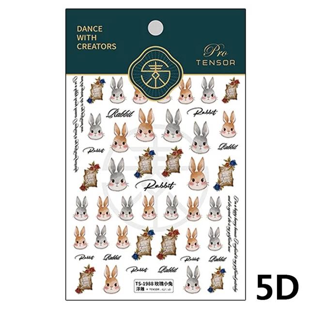 Lovely Strawberry Rabbit Cartoon 5D Embossed Reliefs Self Adhesive Nail Art Decorations Stickers 3D Manicure Decals