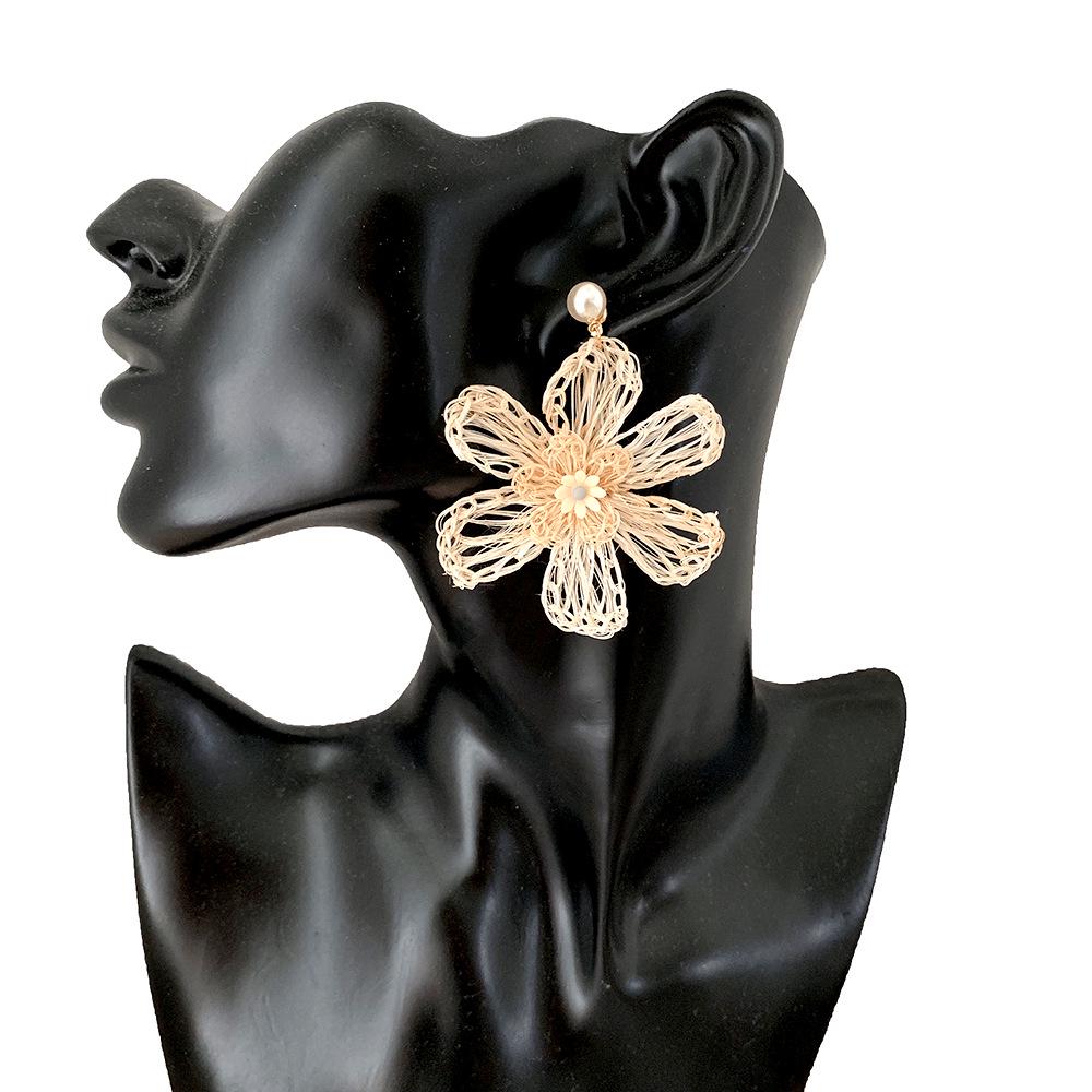 Handmade Rattan Flower Earrings - Retro Korean Style, Sweet Fairy Design