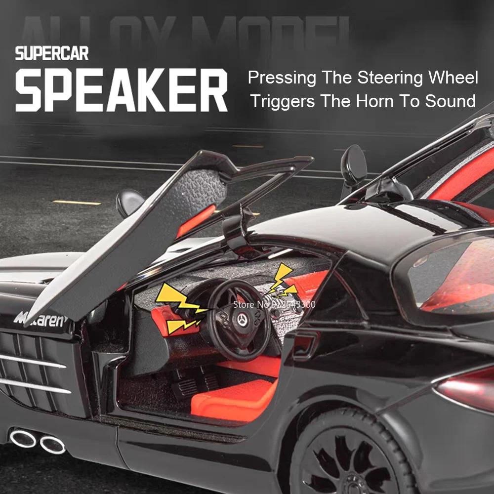 1:24 SLR GTR F1 Sports Car Model Toy Alloy Diecast Shock Absorption Supercar Sound Light Doors Opened Models Kids Christmas Toys