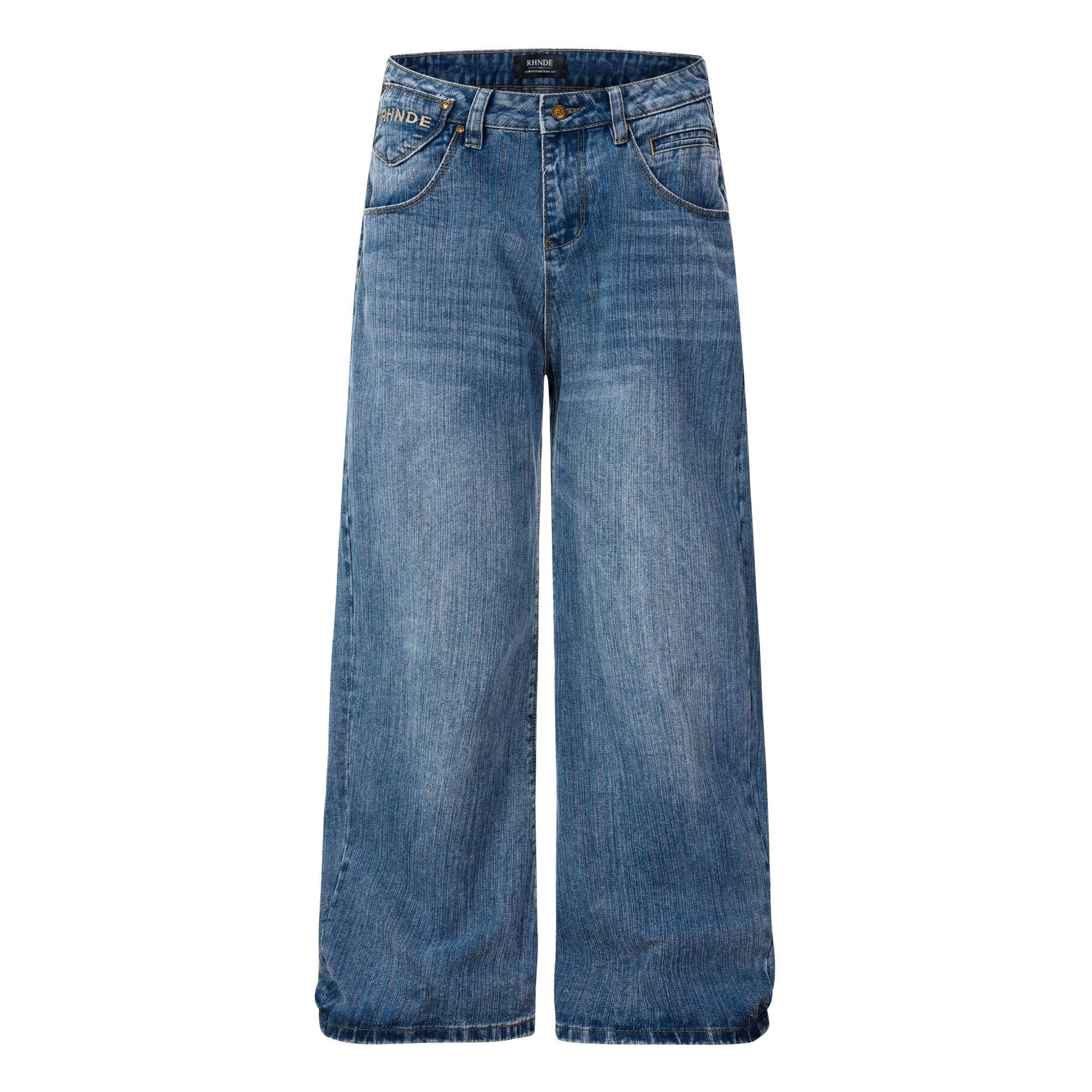 European and American trendy brand American retro embroidery cleanfit jeans loose wide-leg trousers men XS