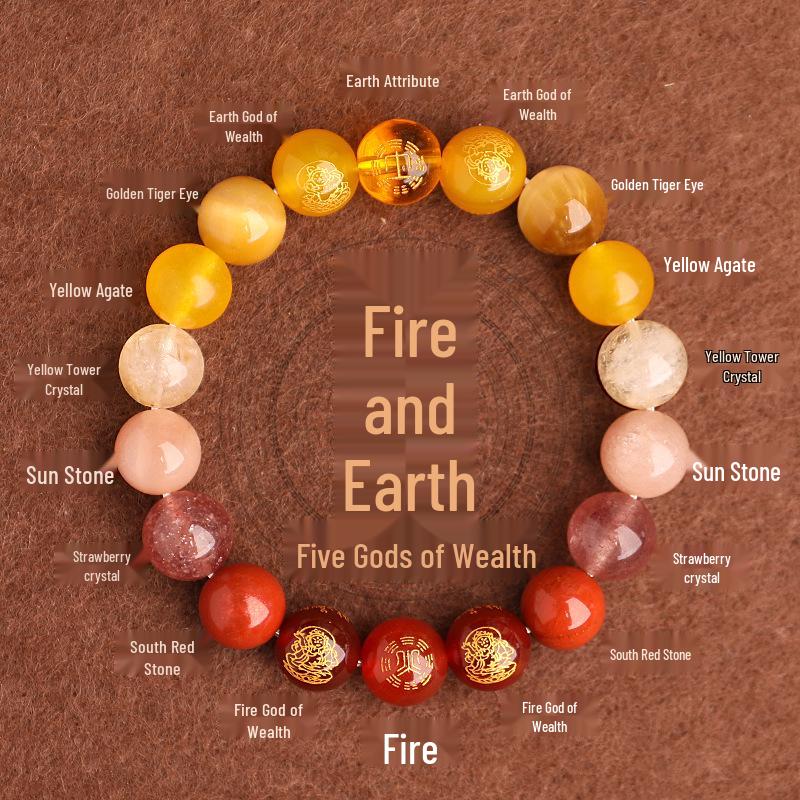 Auspicious Multi-Treasure Crystal Bracelet: Five Paths to Wealth with Wood & Fire Attributes