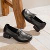 Autumn new retro leather thick heel leather mother shoes round head comfortable one pedal shallow mouth women's single shoes