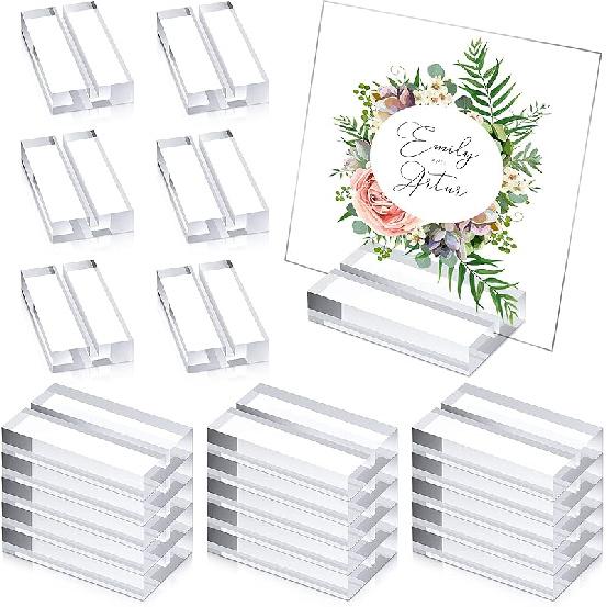 Blulu 20 Pieces Acrylic Place Card Holders 2 Inch Clear Stands Base with 3 Mm Card Slot Numbers Display Table Sign for Wedding Exhibition Office Cafe