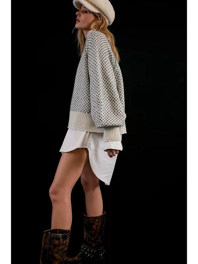 Spring Women's Long-Sleeve Jacquard Pullover Sweater Jacket